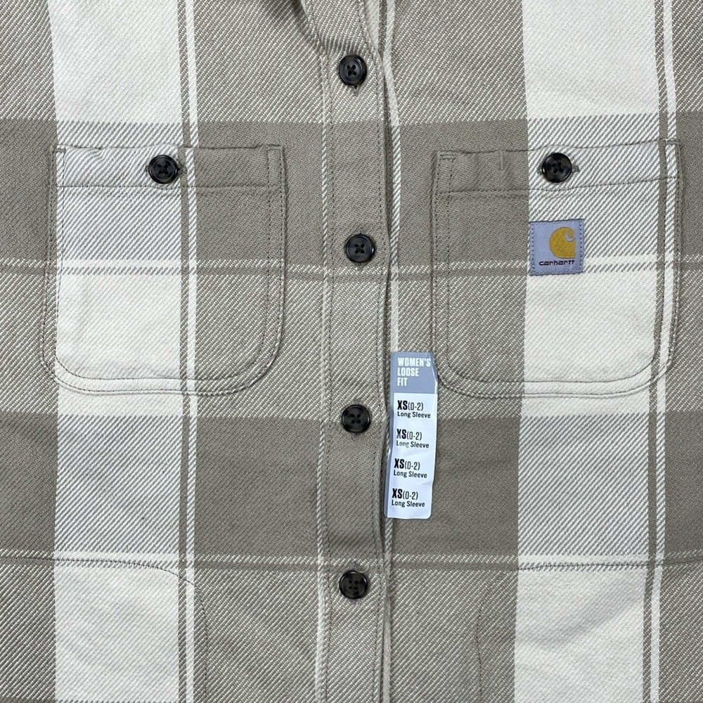 Carhartt Women's Loose Twill Shirt Jacket Shacket Beige Plaid Size XS Cotton NEW - Picture 3 of 6